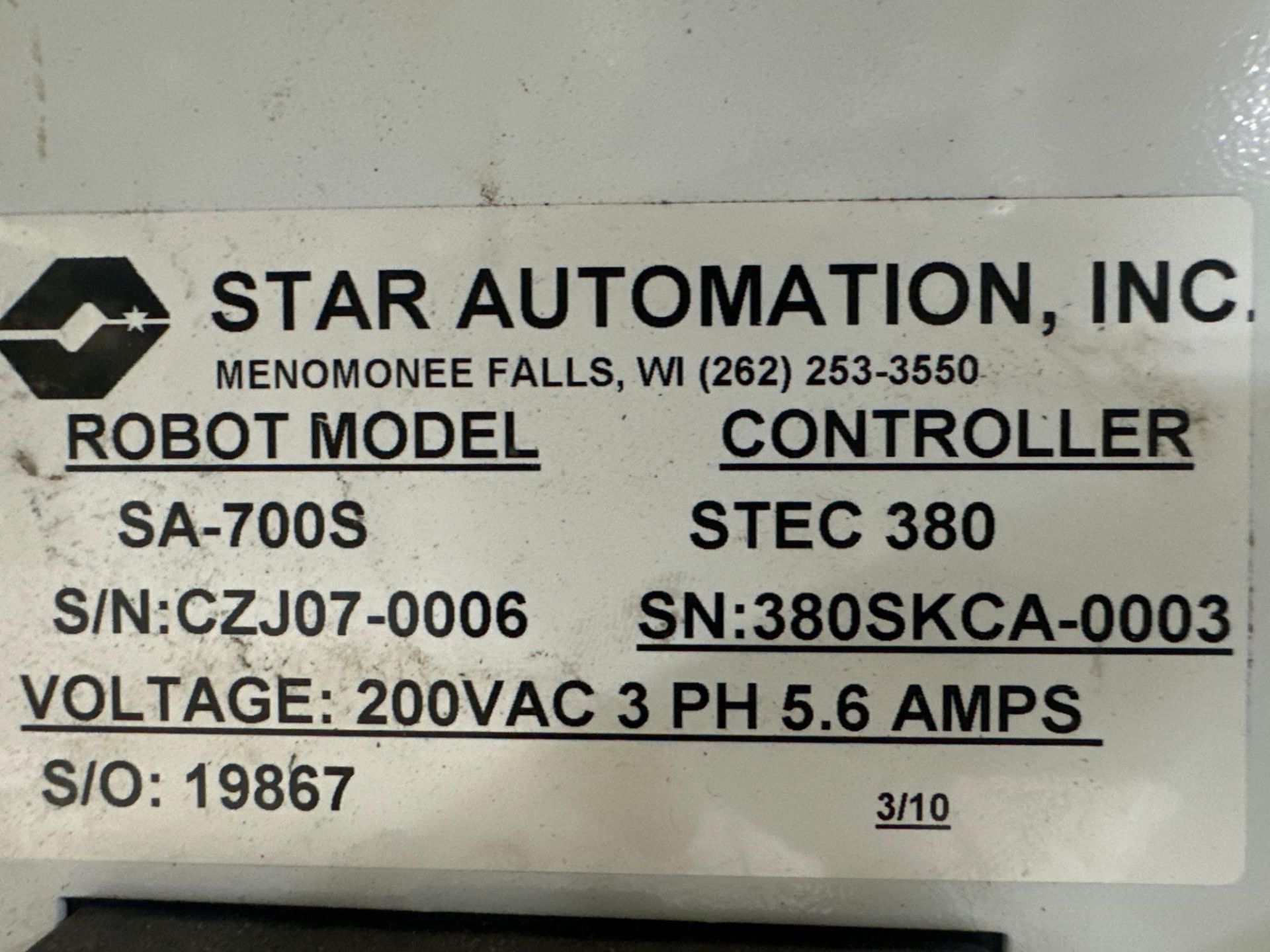 Star Automation Used SA-700S Dual Servo Robot, 80-300 US ton - Image 6 of 6