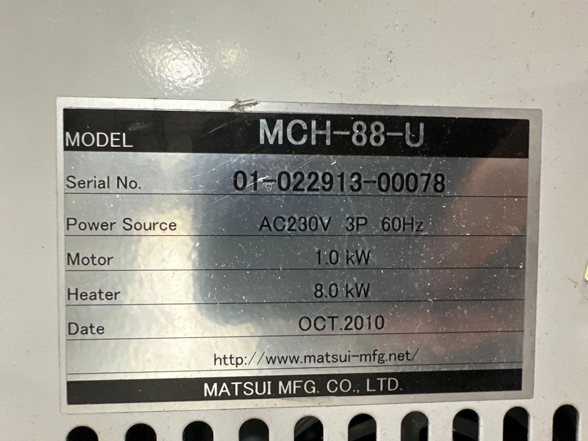 Matsui MCH-88-U Thermolator,  1.3hp, 8kw, 24gpm, 57psi, Equipped with Alarm Lamp and Buzzer - Image 4 of 4