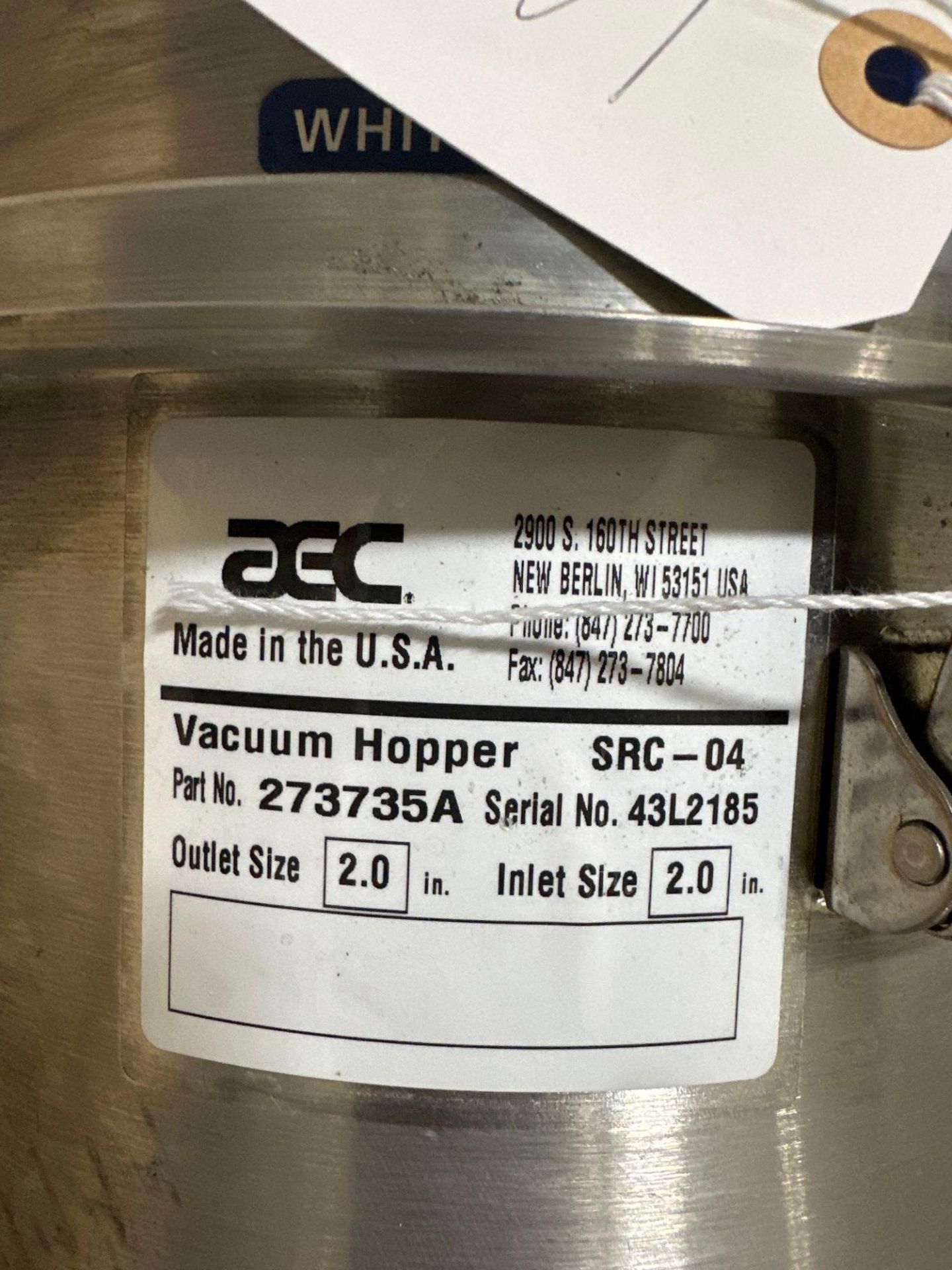 AEC SRC04 Vacuum Receiver, 0.4 cu ft/14 lbs, 2", s/n 43L2185 - Image 4 of 4
