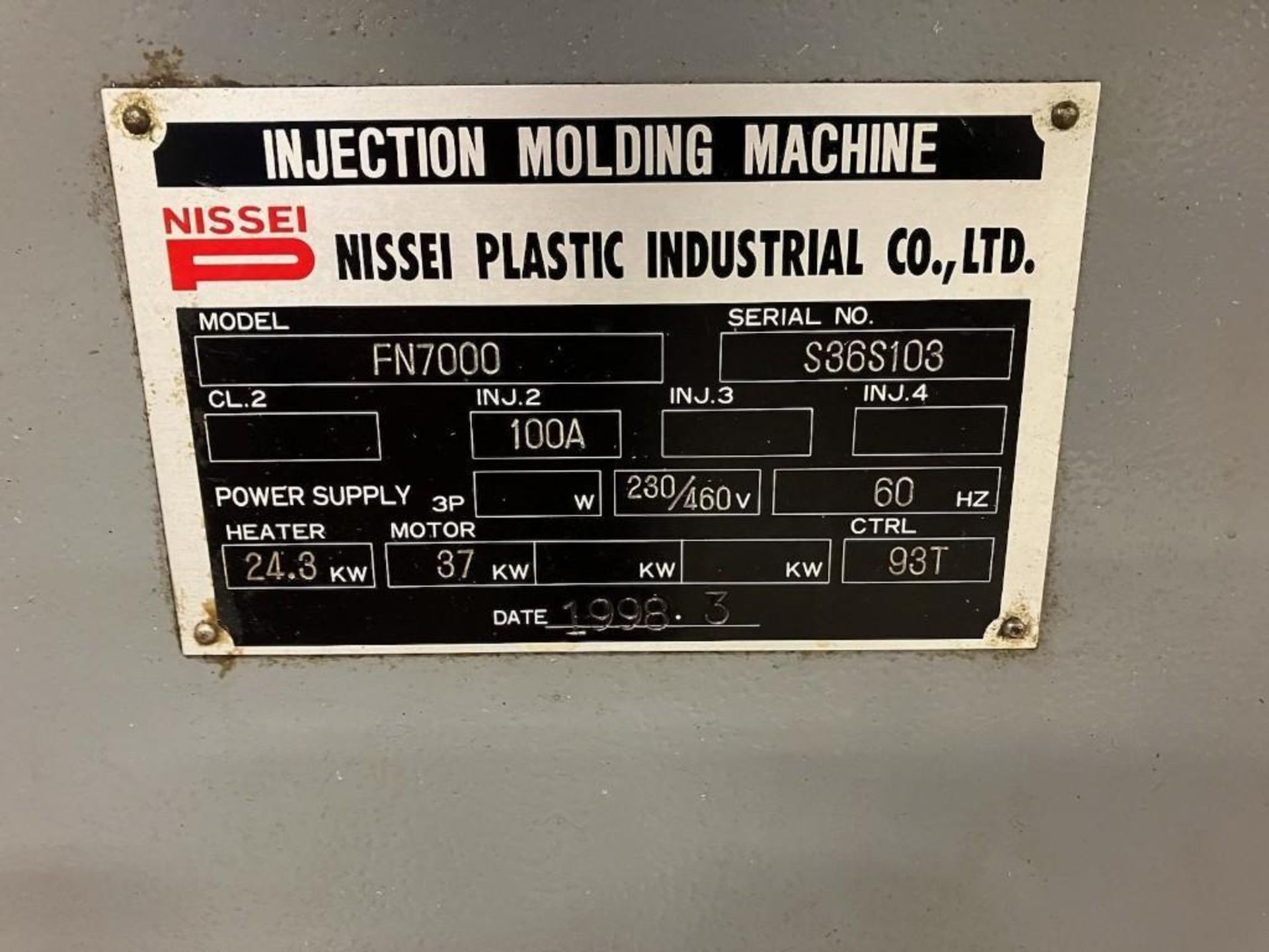400 Ton Nissei FN7000-100A Injection Molding Machine, 33.8oz Shot Size, 93T Control, Screw Size:71mm - Image 10 of 10