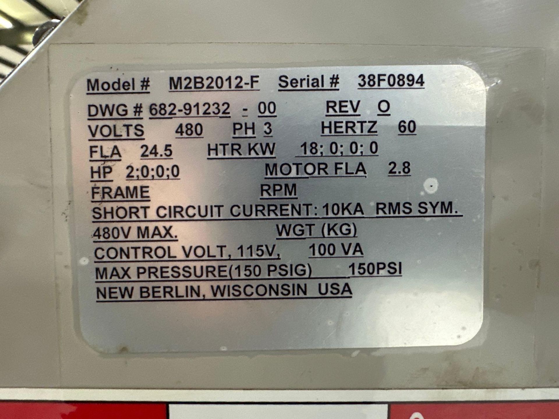 Sterling M2B2012-F Thermolator, 2hp, 18kw, 27amps, 50gpm, 250f, s/n 38F0894 - Bild 7 aus 7