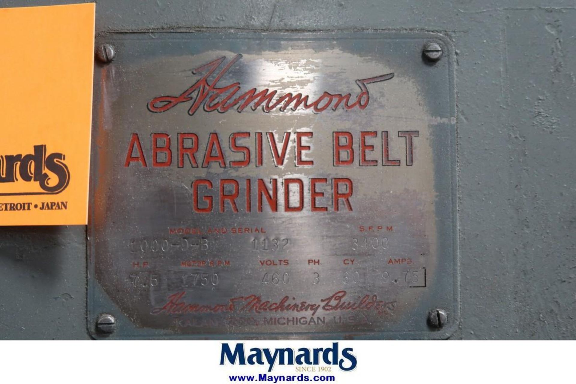 Hammond 1000-D-B 10" Abrasive Belt Grinder - Image 4 of 4