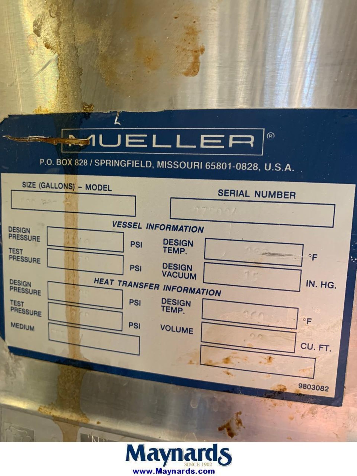 2008 Mueller 500 Gallon Stainless Steel Winterization Tank - Image 2 of 4