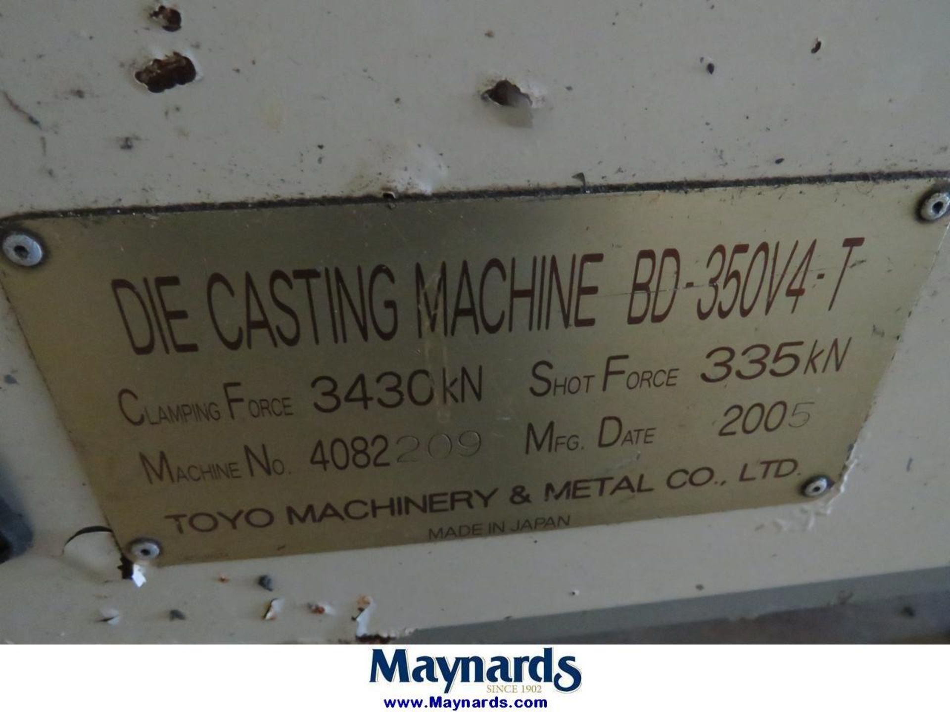 2005 Toyo BD-350V4-T 350 Ton Horizontal Cold Chamber Die Cast Press - Image 4 of 6