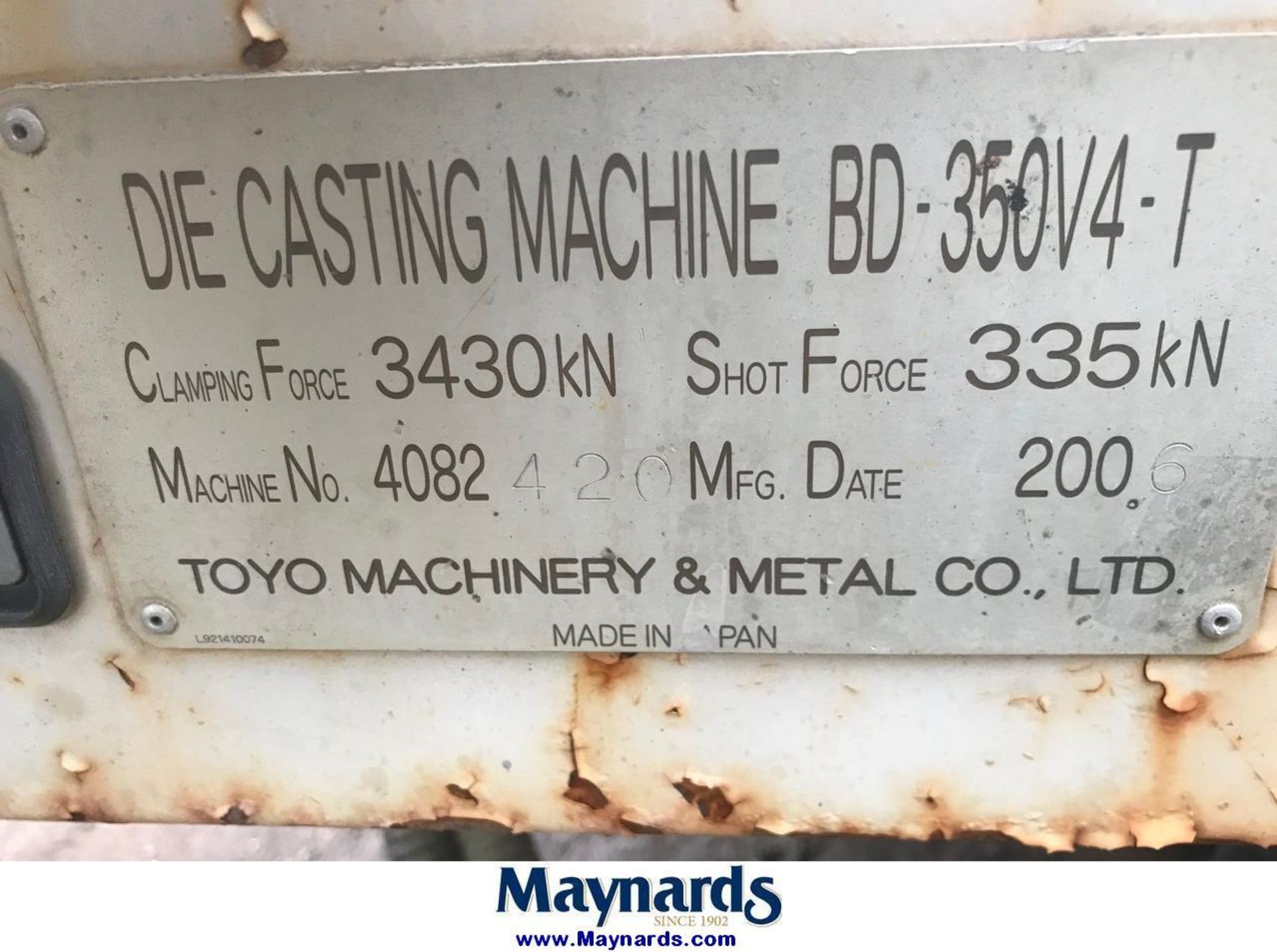 2006 Toyo BD-350V4-T 350 Ton Horizontal Cold Chamber Die Cast Press - Image 5 of 5