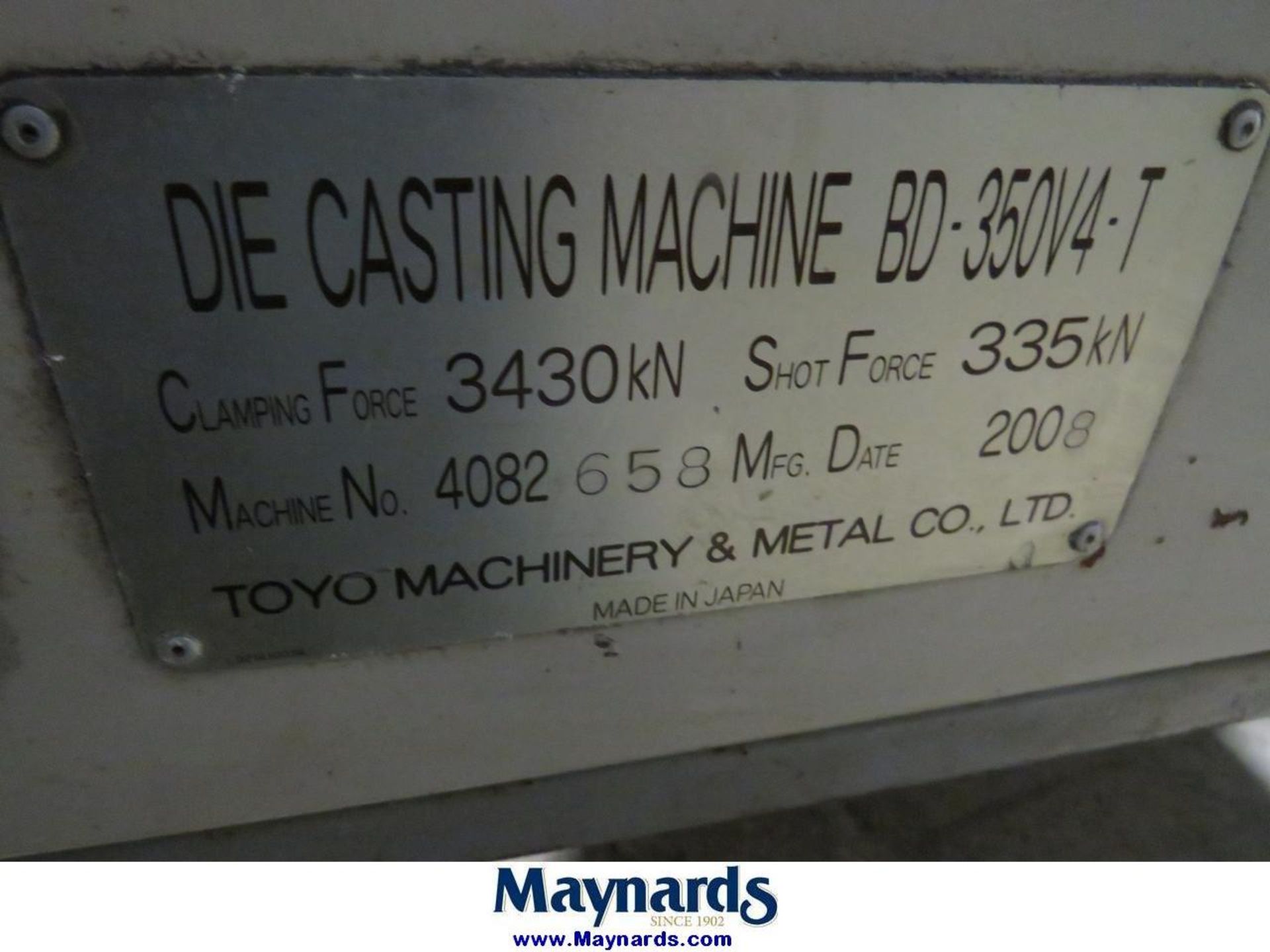 2008 Toyo BD-350V4-T 350 Ton Horizontal Cold Chamber Die Cast Press - Image 4 of 5