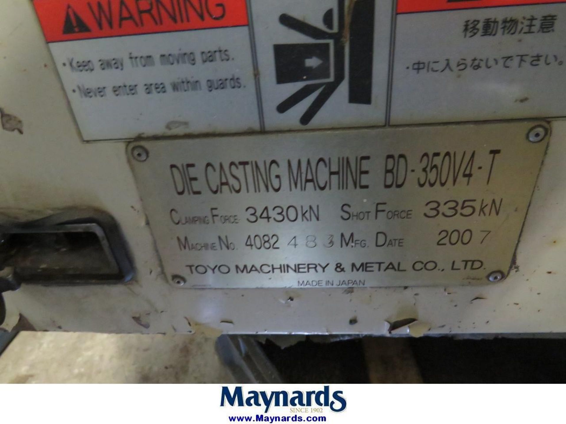2007 Toyo BD-350V4-T 350 Ton Horizontal Cold Chamber Die Cast Press - Image 4 of 5