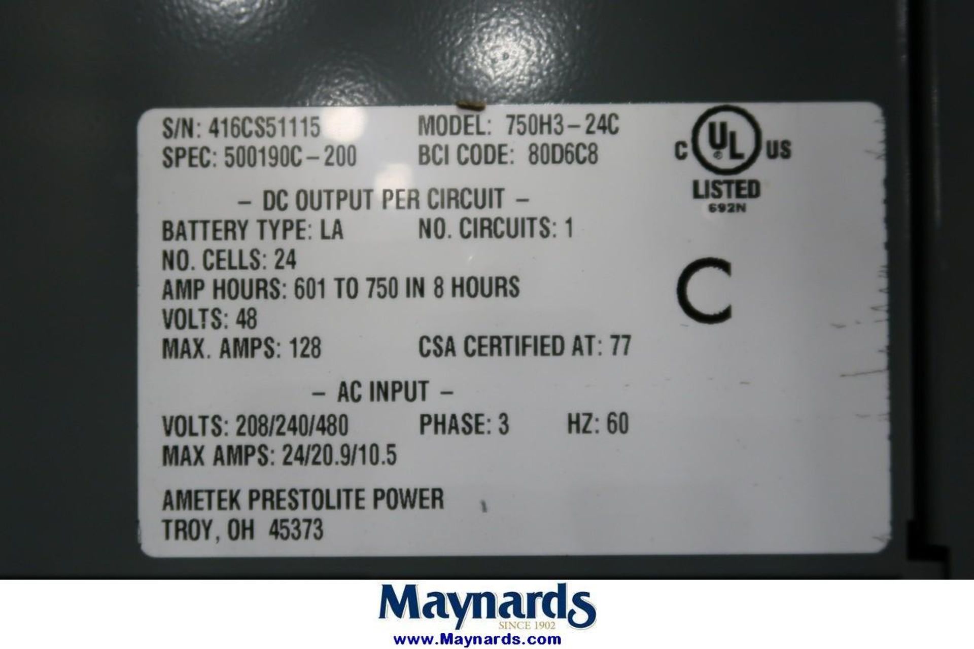 Ametek 750H3-24C 48V Battery Charger - Image 2 of 2