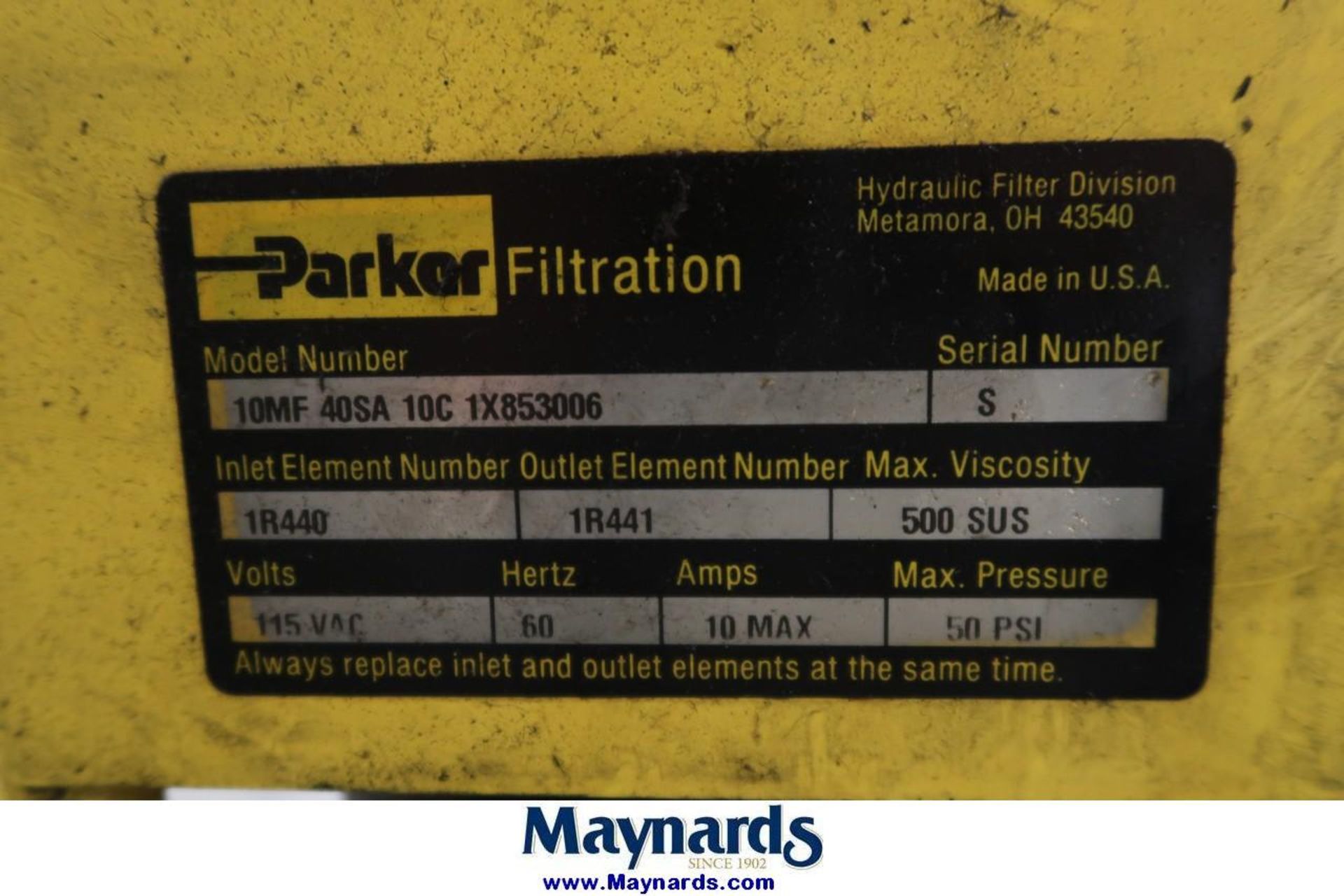 Parker 10MF 40SA 10C 1X853006 Dual Element Hydraulic Filtration Cart - Image 2 of 2