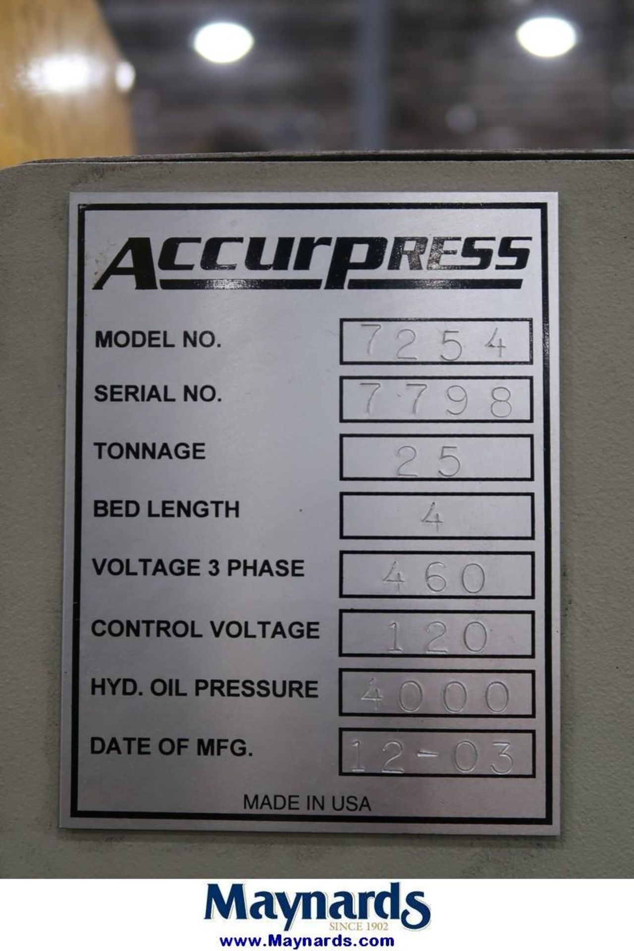 2003 Accupress 7254 25-Ton Hydraulic CNC Press Brake - Image 14 of 14