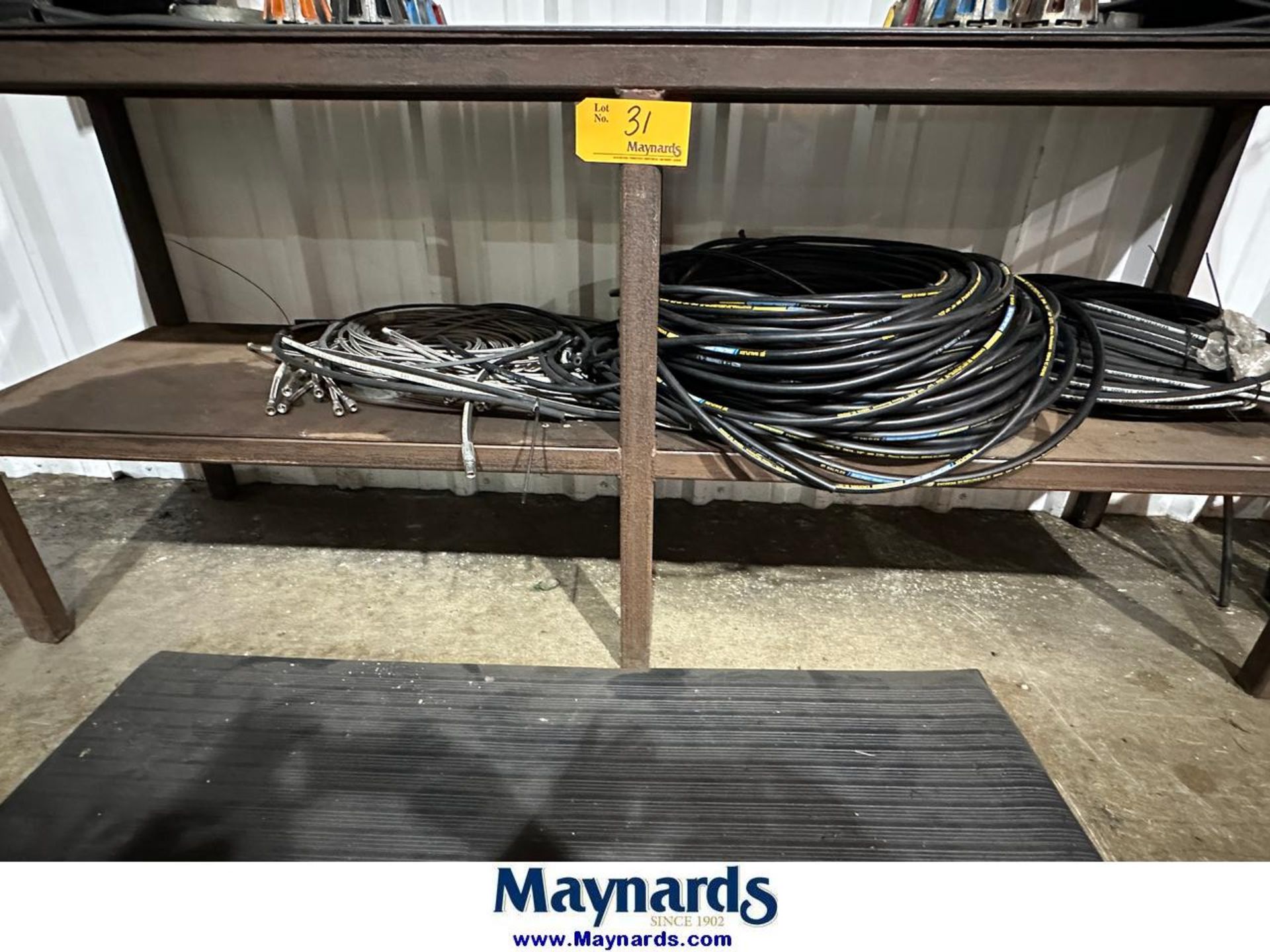 Lot of Hoses, Fittings, Steel Table and Bins