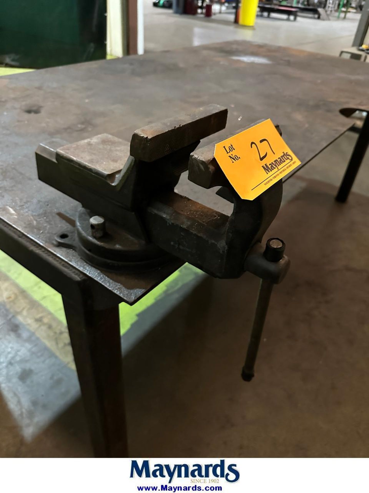 Lot of (2) 8'x4' Steel Work Tables, (1) 6" Vise - Image 2 of 4