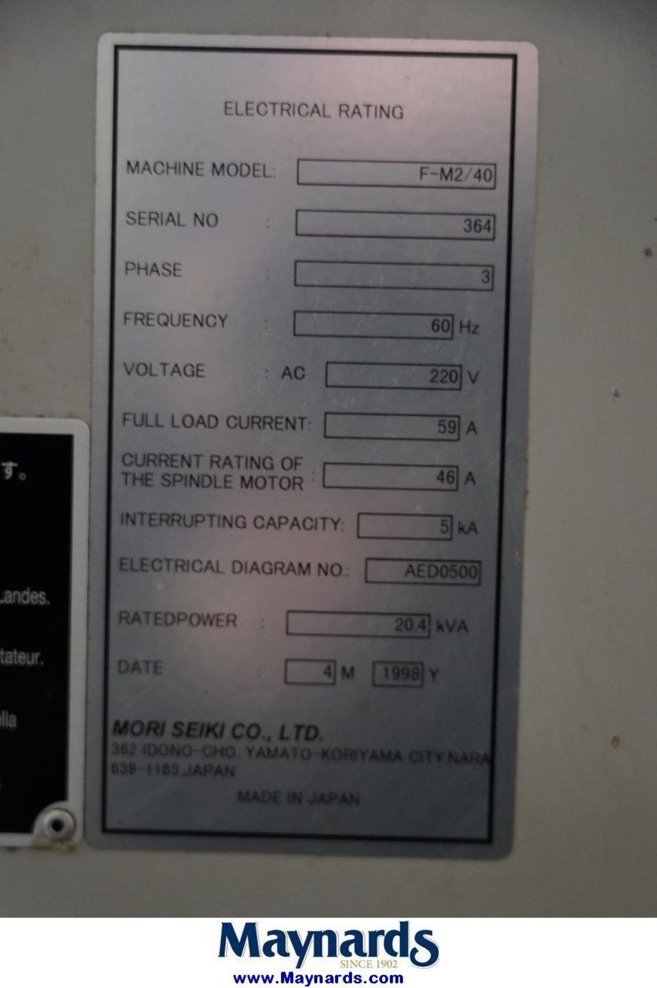 Mori Seiki F-M2 CNC Vertical Machining Center - Image 10 of 11