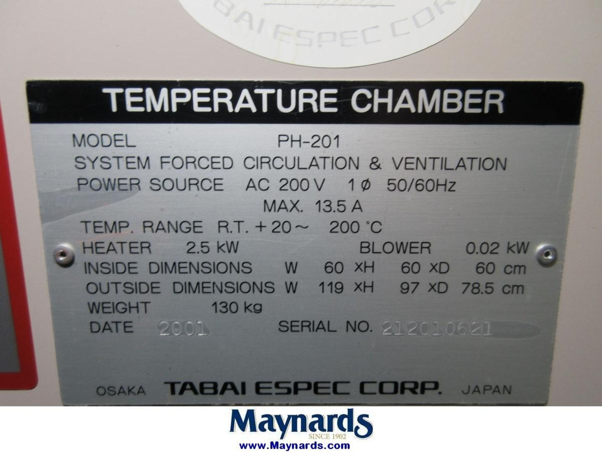 2001 Tabai Espec Corp PH-201 Temperature Chamber - Image 7 of 7