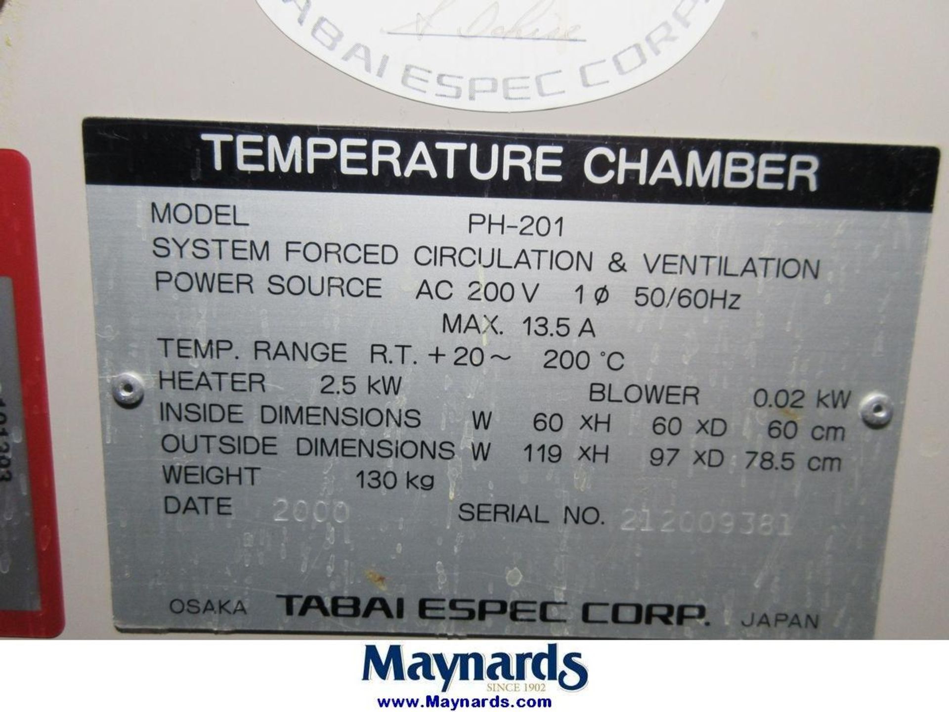 2000 Tabai Espec Corp PH-201 Temperature Chamber - Bild 7 aus 7