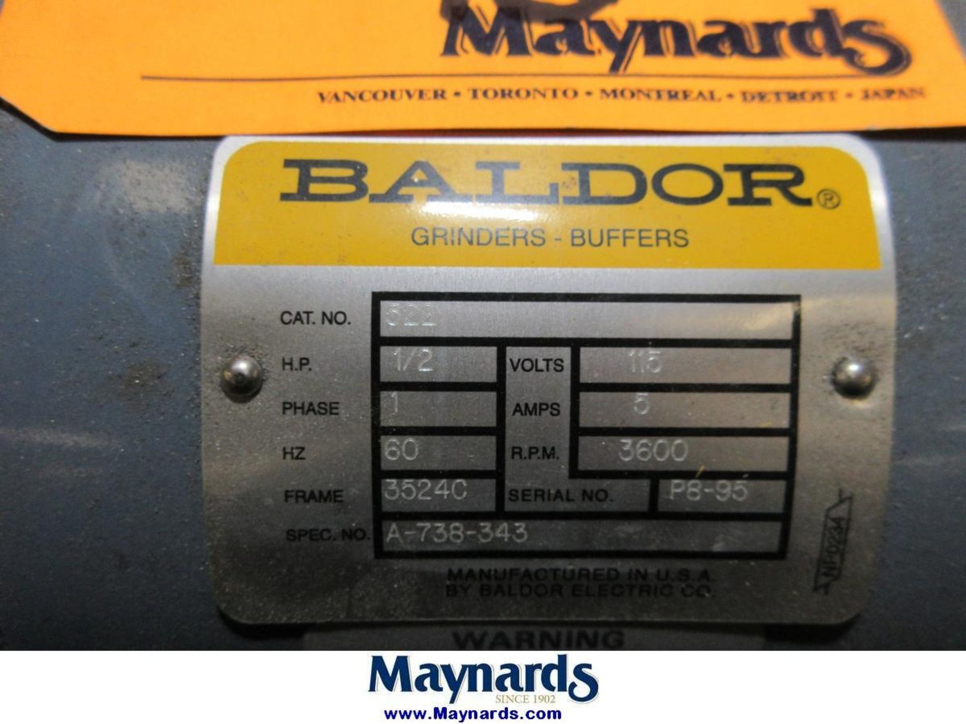 Baldor 522 6" Double End Pedestal Carbide Grinder - Image 5 of 5