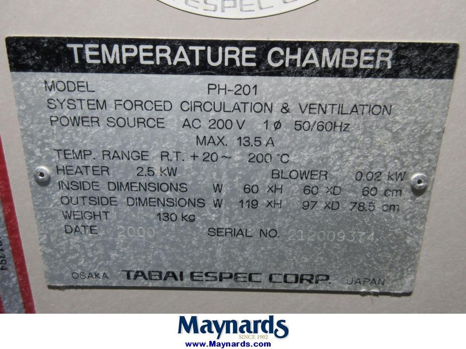 2000 Tabai Espec Corp PH-201 Temperature Chamber - Image 7 of 7