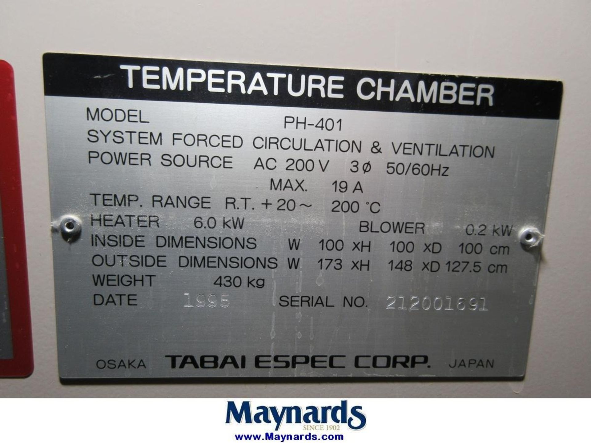 1995 Tabai Espec Corp PH-401 Temperature Chamber - Image 7 of 7