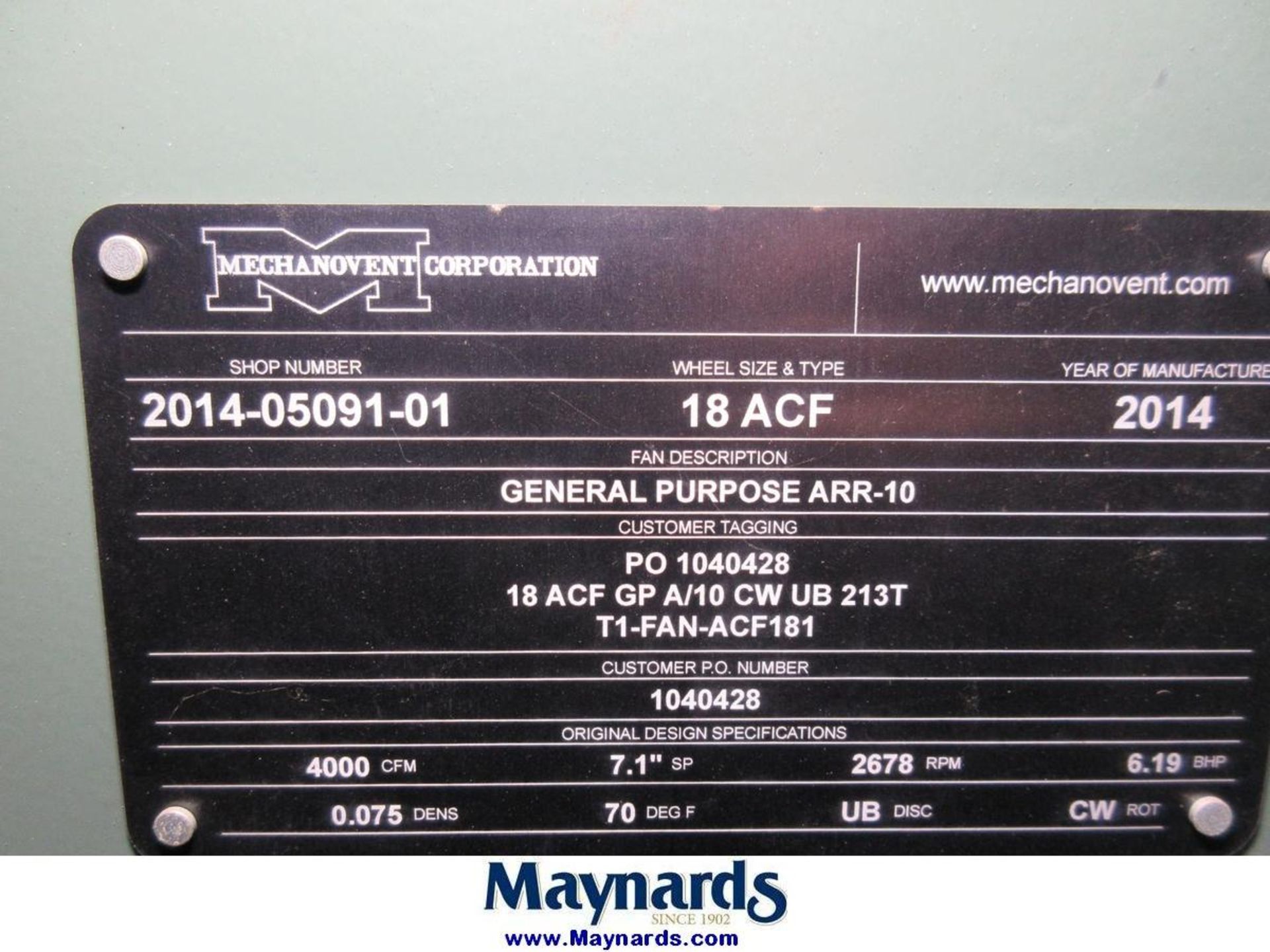 Mechanovent ARR-10 Size 18ACF Blower - Image 4 of 14