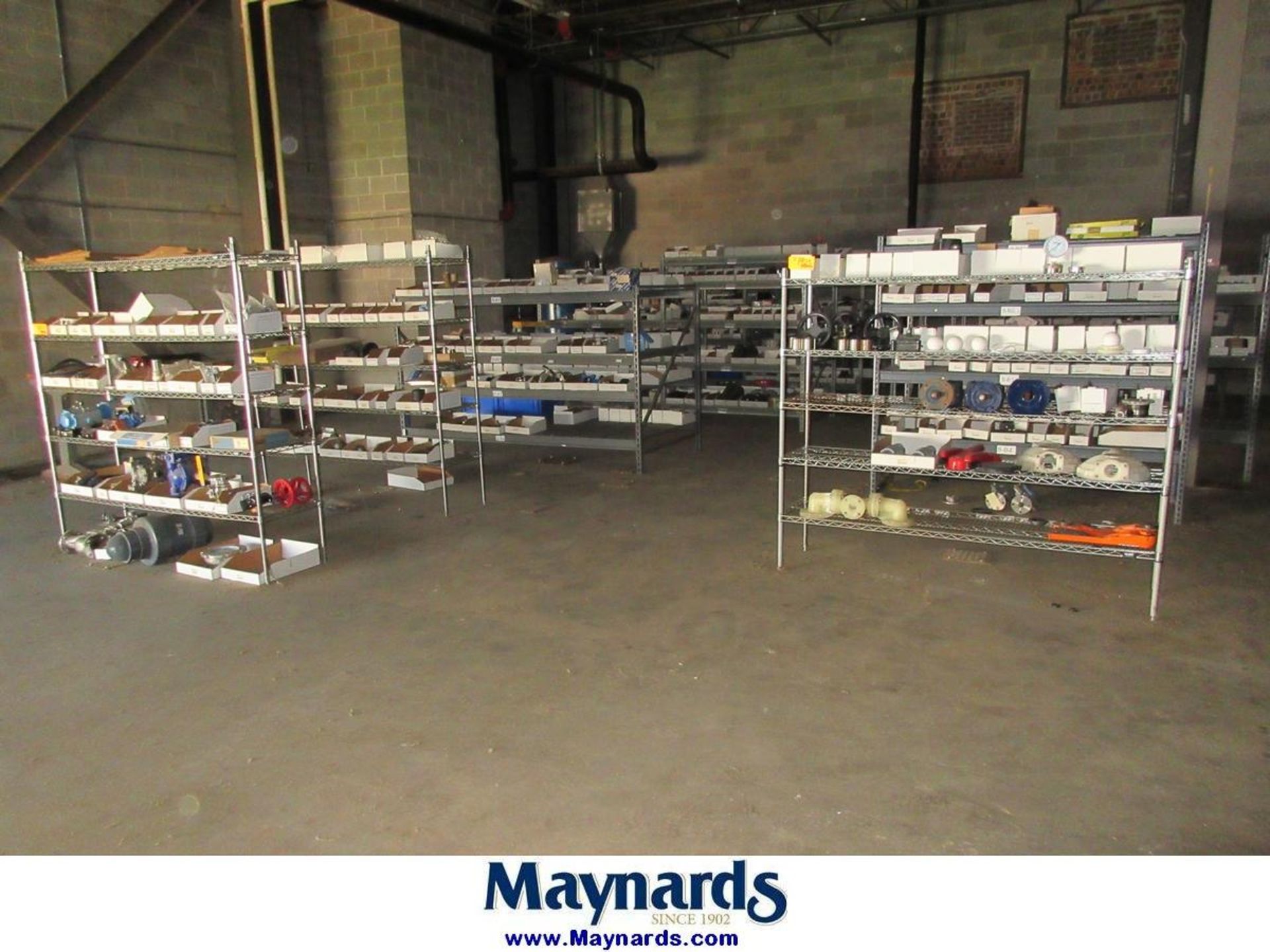 (14) Sections of Adjustable Shelving Units with Misc. Valves