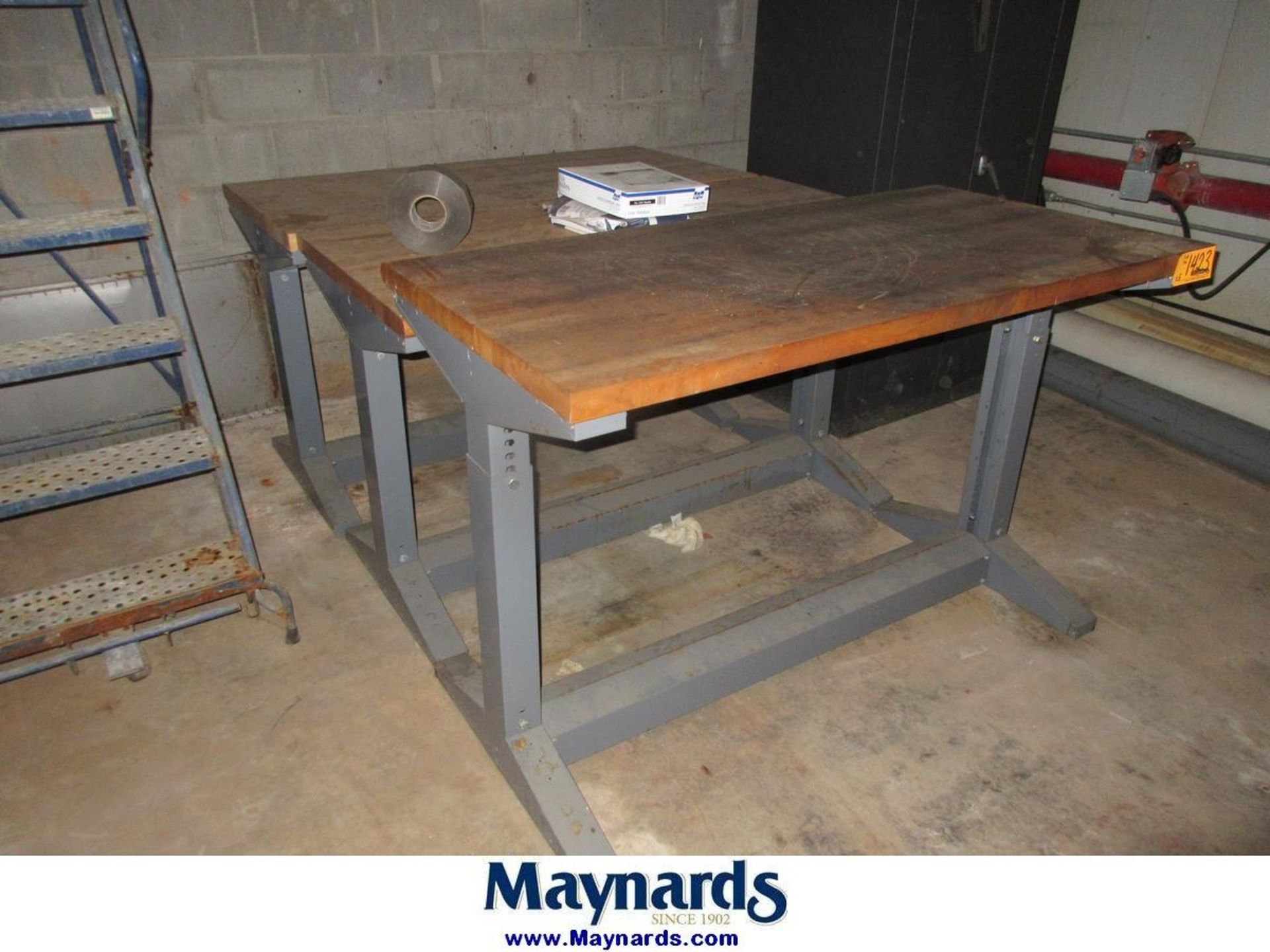 (3) 60"x30" Butcher Block Top Workbenches - Image 2 of 4