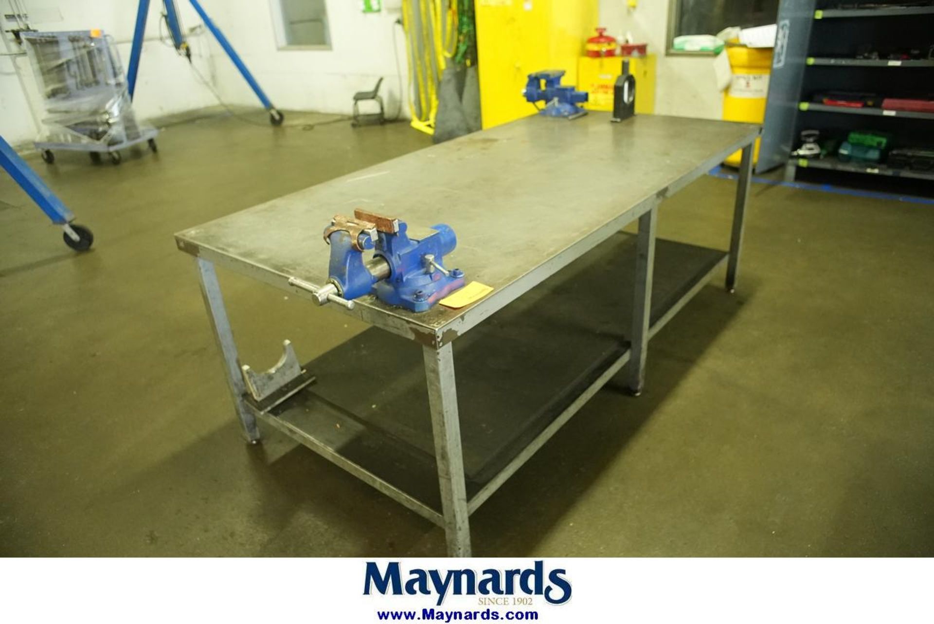 4' x 8' x 3' H Metal Table w/ (2) Bench Vises