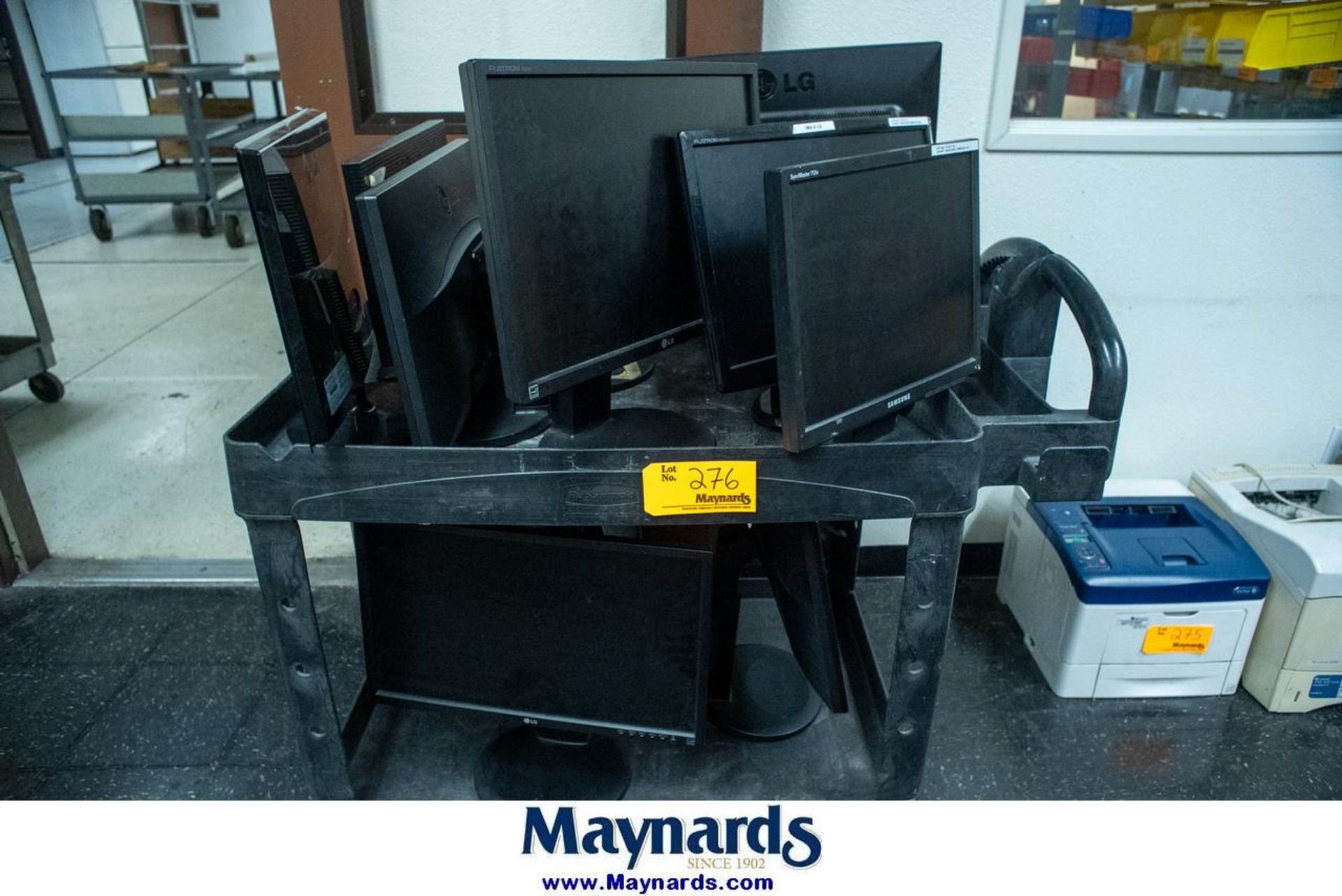 Lot of Various Computer Monitors w/ Plastic Shop Cart