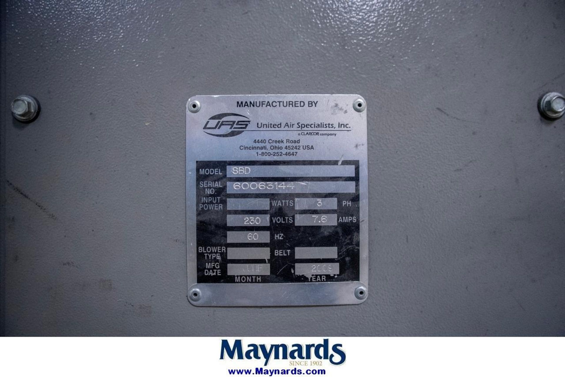 2009 United Air Specialists (UAS) SBD Downdraft Table - Image 9 of 9