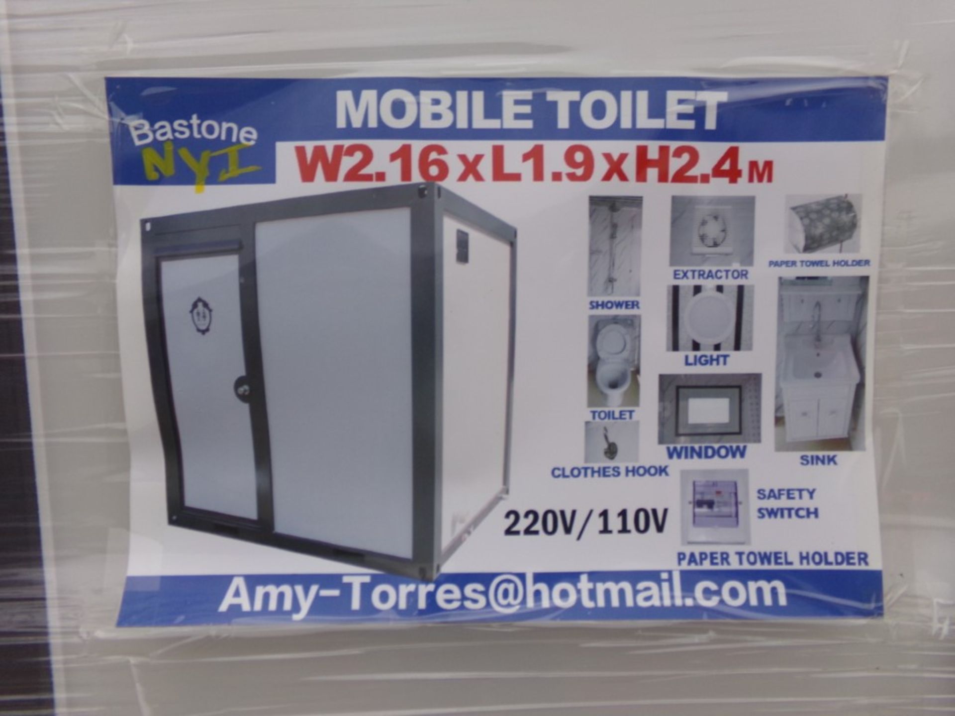 New,Bastone, Mobile Toilet, Complete Bathroom w/Shower, Vent Fan, Toilet, Sink, Requires Electric - Image 2 of 2