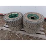 Set Of Used, 12-16.5 Skid Steer Tires, Mounted On 8-Lug SSL Wheels