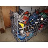 Caged Pallet Deatl Skid, Weedeaters, Porter Cable Cut-Off Saw, Leaf Blower,Saddle Bags Air