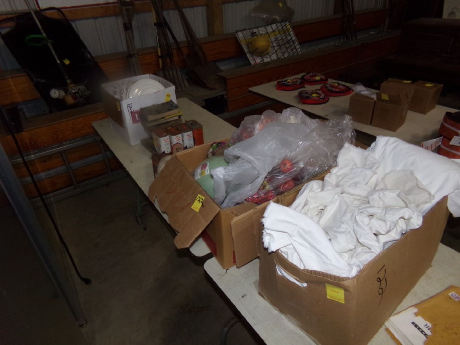 Contents Of Table (Left Side) Rags, Artificial Flower Decorations, Antique Tin Record Player,4 Old