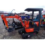 New Orange AGT Industrial L12 Mini Excavator with Gas Engine, Grader Blade, Stationary Thumb, Has