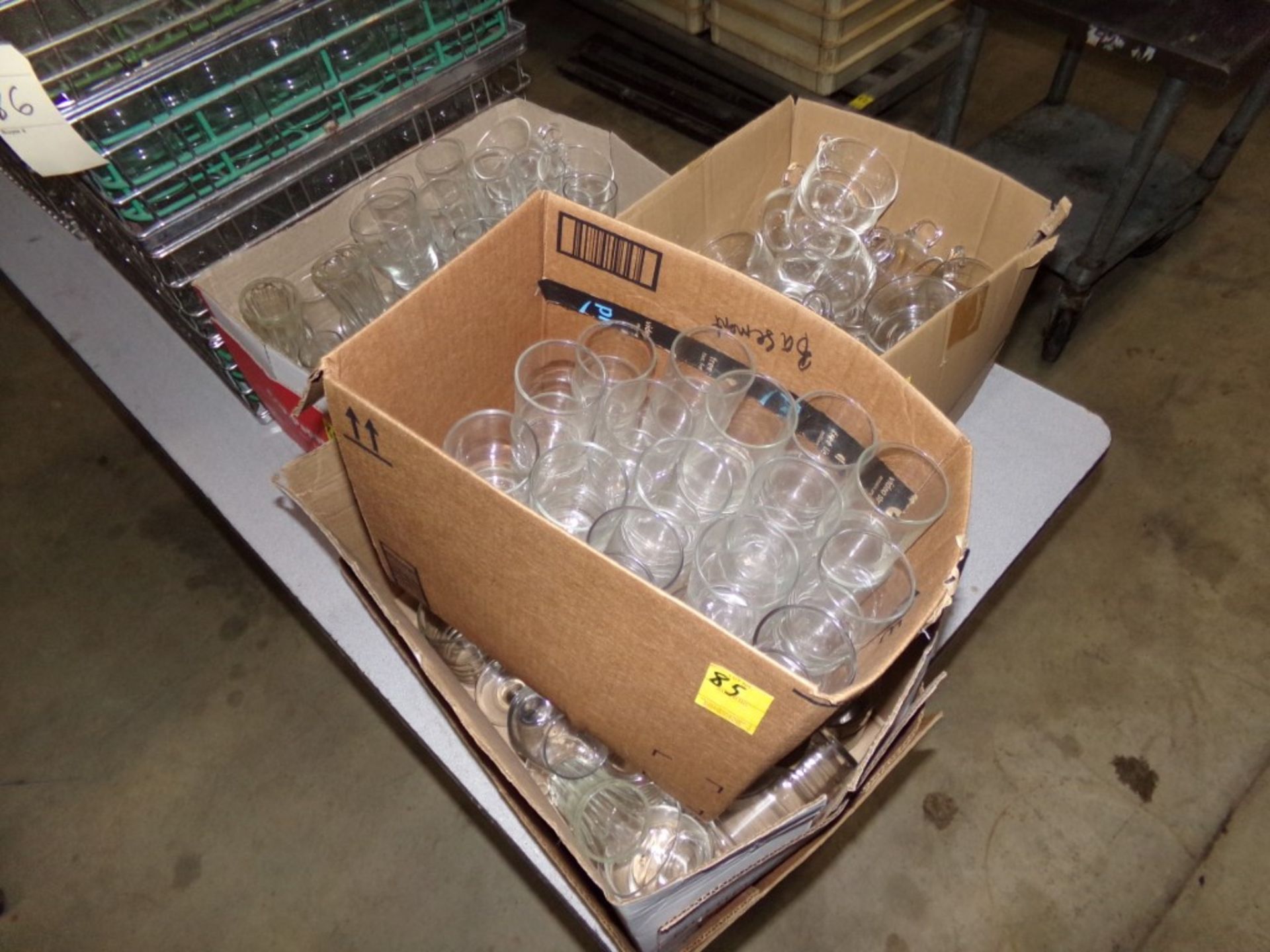 (4) Boxes of Misc Glassware, Juice Glasses, Cups, Parfeit, Etc.