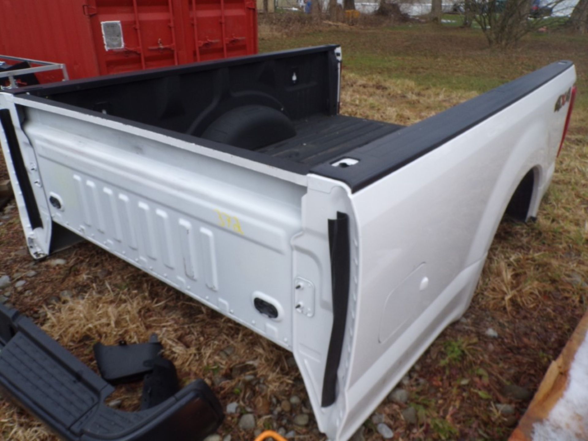 8' Ford Super Duty Truck Box, White, w/Spray-In Liner, No Tailgate And Damage To Passenger Wheel