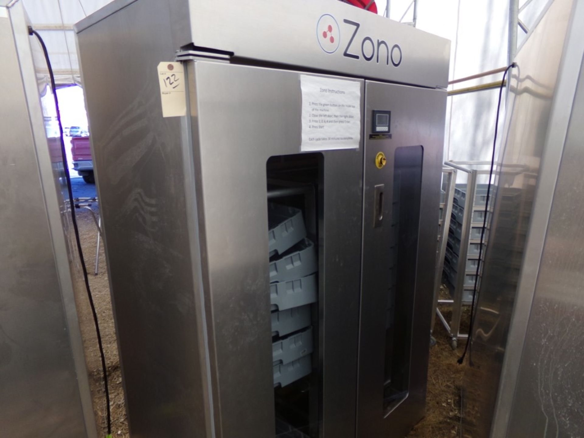 ZONO Disinfecting Cabinet With 2 Carts s/n44489, (In Tent Building)