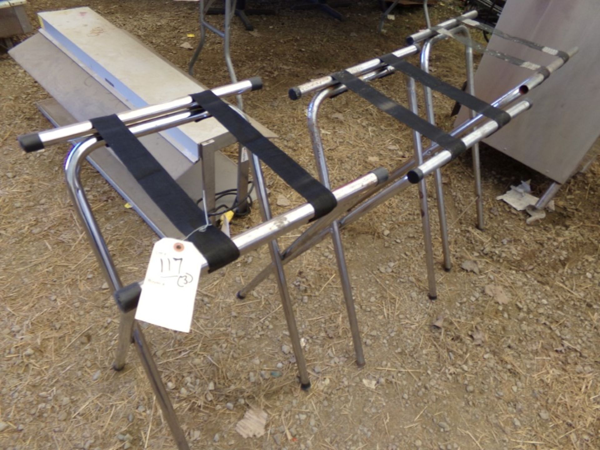 (3) Restaurant Folding Serving Tray Stands, (In Tent Building)
