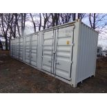 New 40' Storage Container, 4 Side Access Doors on One Side. Barn Doors in One End. Lt Grey, Cont#