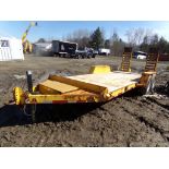 2015 BWise Yellow Tandem Axle Equipment Trailer, 18' X 80'' Flip Down Ramps, Pintle Hitch, Newer