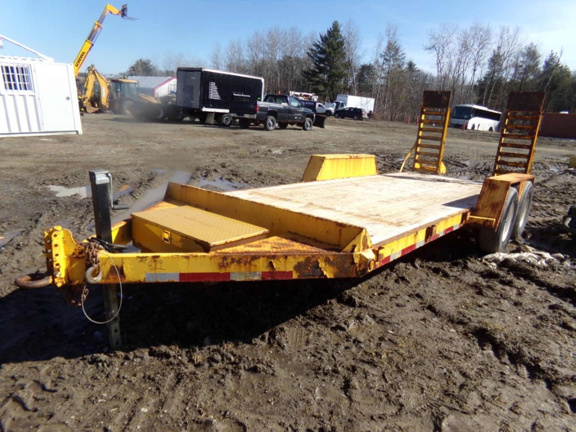 2015 BWise Yellow Tandem Axle Equipment Trailer, 18' X 80'' Flip Down Ramps, Pintle Hitch, Newer