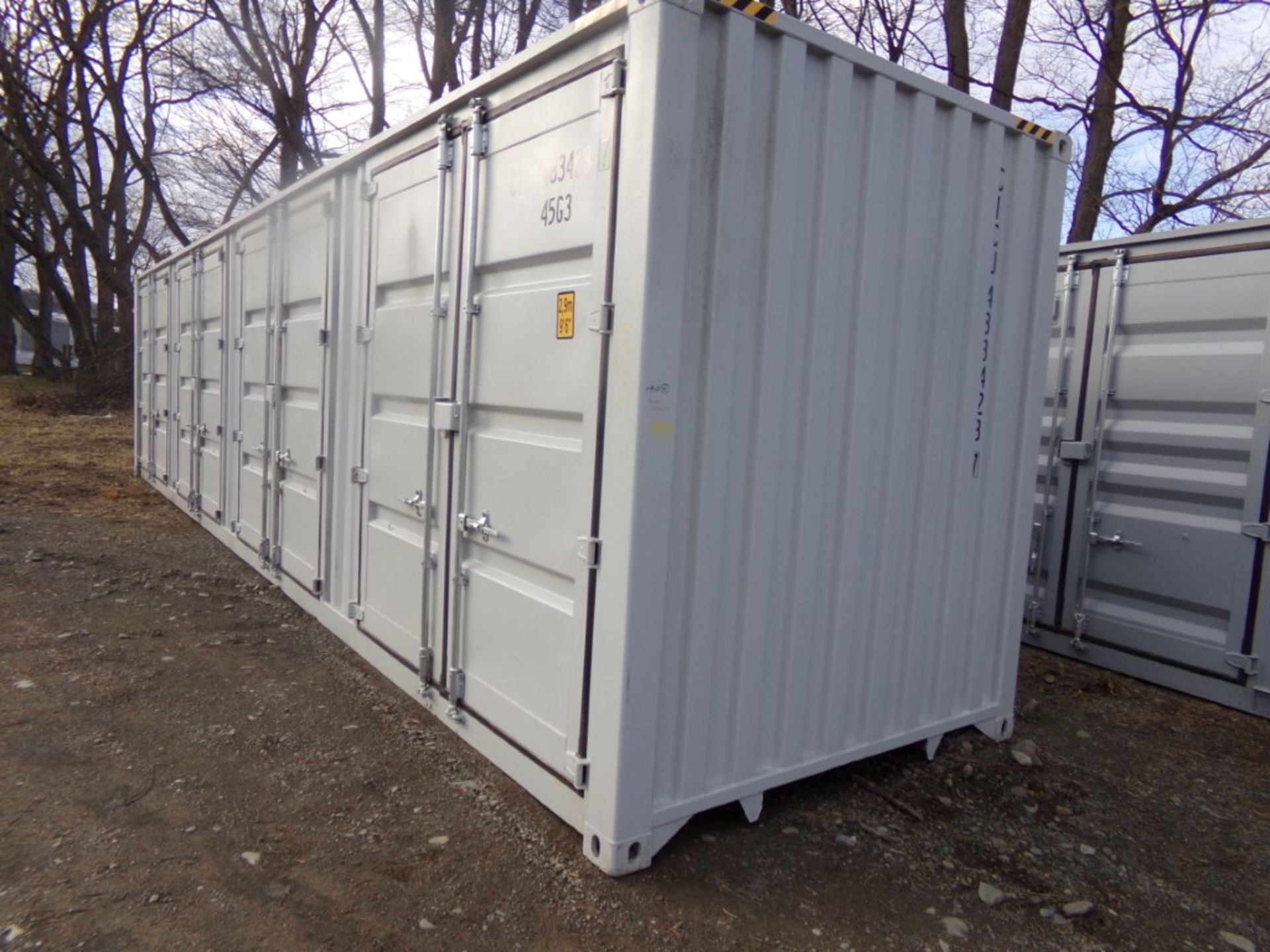 New 40' Storage Container 4 Side Access Doors, Barn Doors in One End, Lt Grey, Cont#CICU4834287