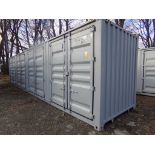 New 40' Storage Container, 4 Side Access Doors on One Side, Barn Doors in 1 End. Grey, Cont#