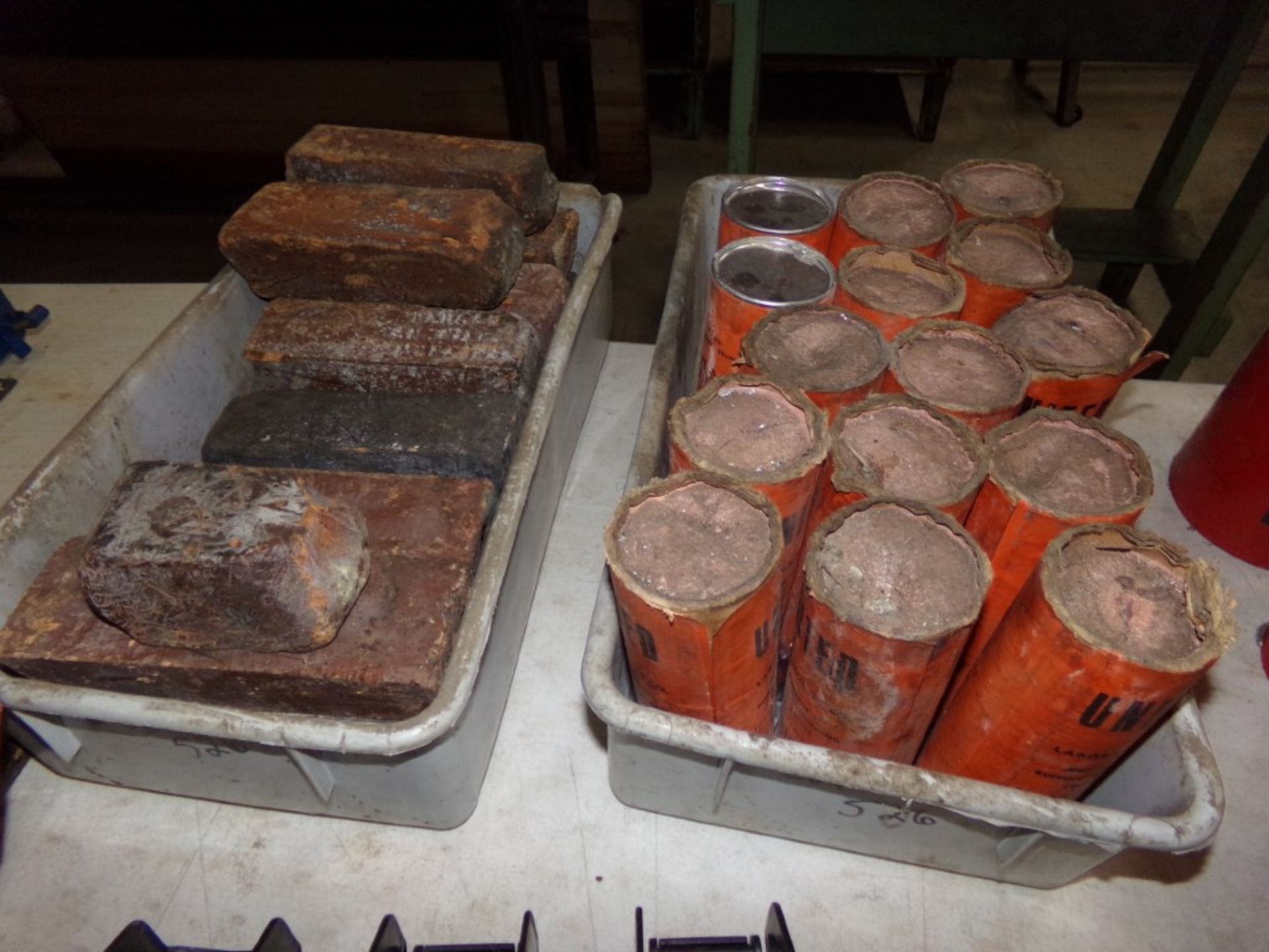 (2) Trays of Polishing Rouge, Some Round Tubes, Some Square Blocks