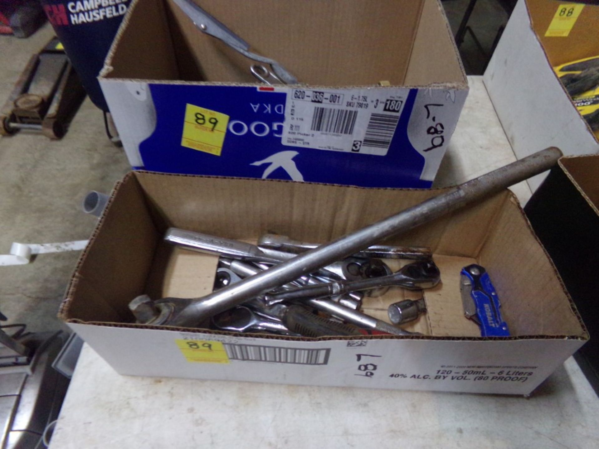 (2) Boxes With Misc. Ratchet Wrenches, Cyl. Hone, Extensions, Etc.