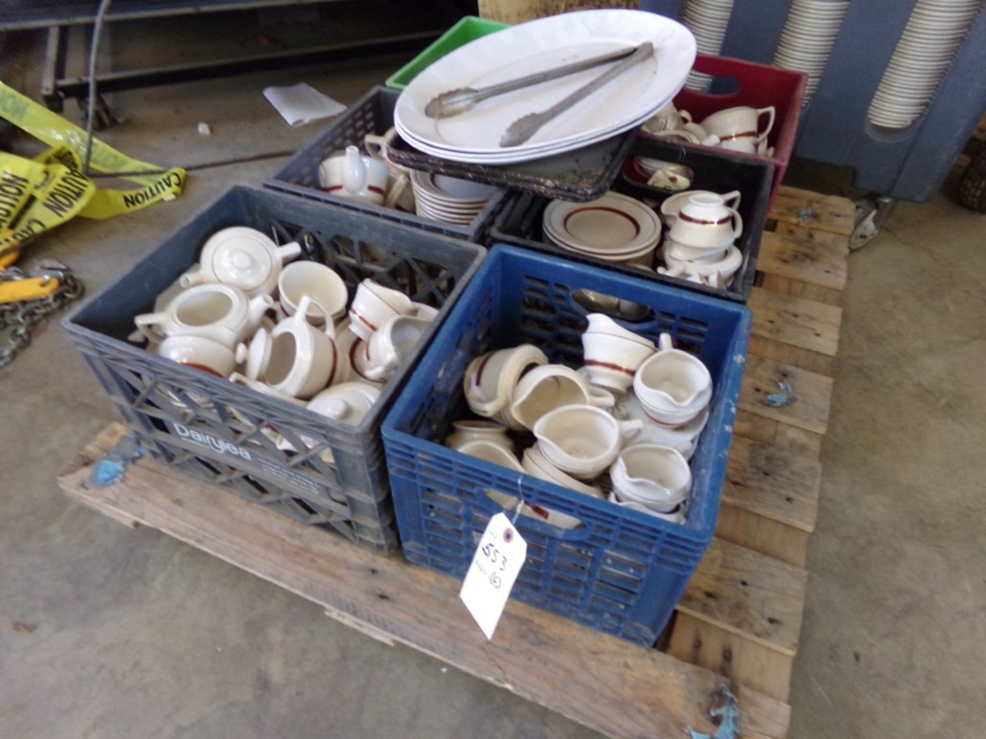 (6) Plastic Crates of Saucers, Creamers, Tea Pots, Cups, Etc. (Mostly Chenango China Brand)