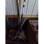 Group of Garden Hand Tools: (3) Shovels, Broom, Pick Axe and Spreader, Includes Sledge Head and