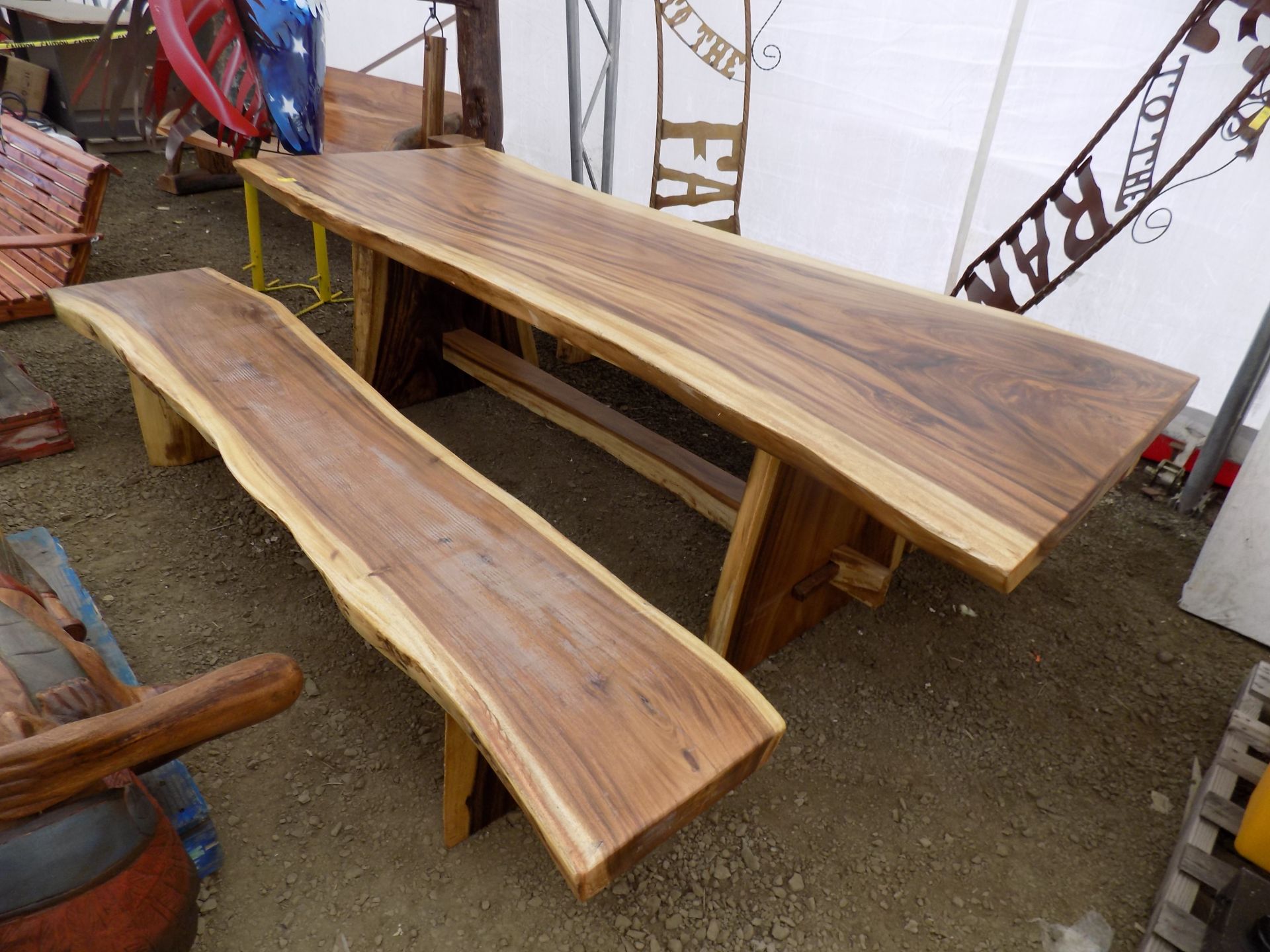 Slab Wood Rustic 9' Long Picnic Table w/2 Benches, 2-Tone Wood Grain - Image 2 of 2