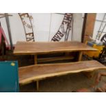 Slab Wood Rustic 9' Long Picnic Table w/2 Benches, 2-Tone Wood Grain