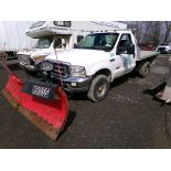 2003 Ford F350 SRW XLT Reg. Cab 4x4, Dsl. White, Flatbed Approx. 9' Boss V-Plow, 293,567 Miles,