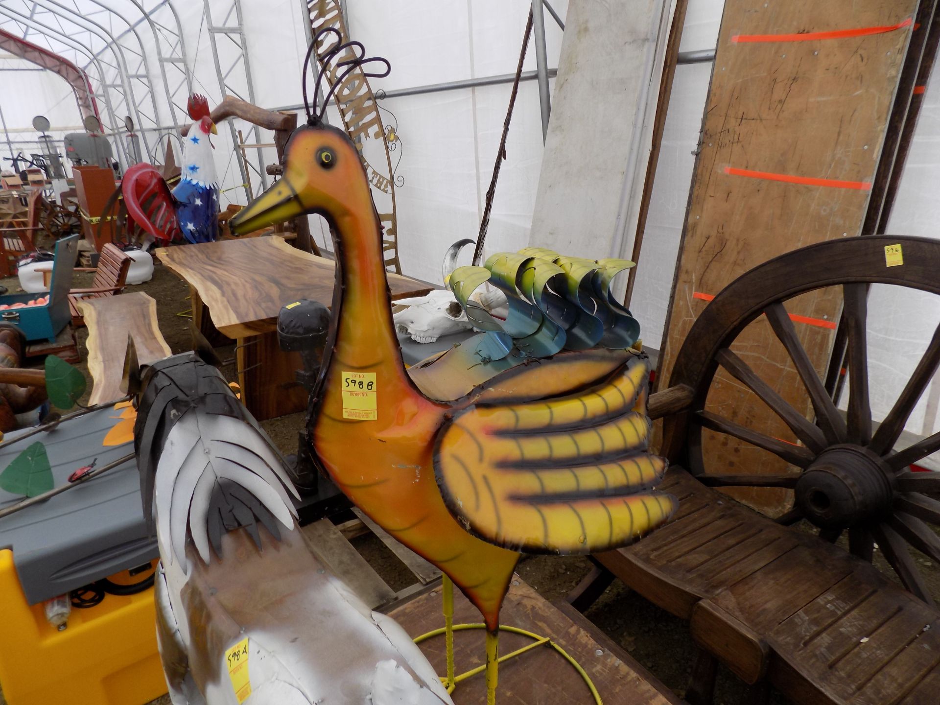 Yellow, 36'' Tall Welded Metal Bird, Peacock??